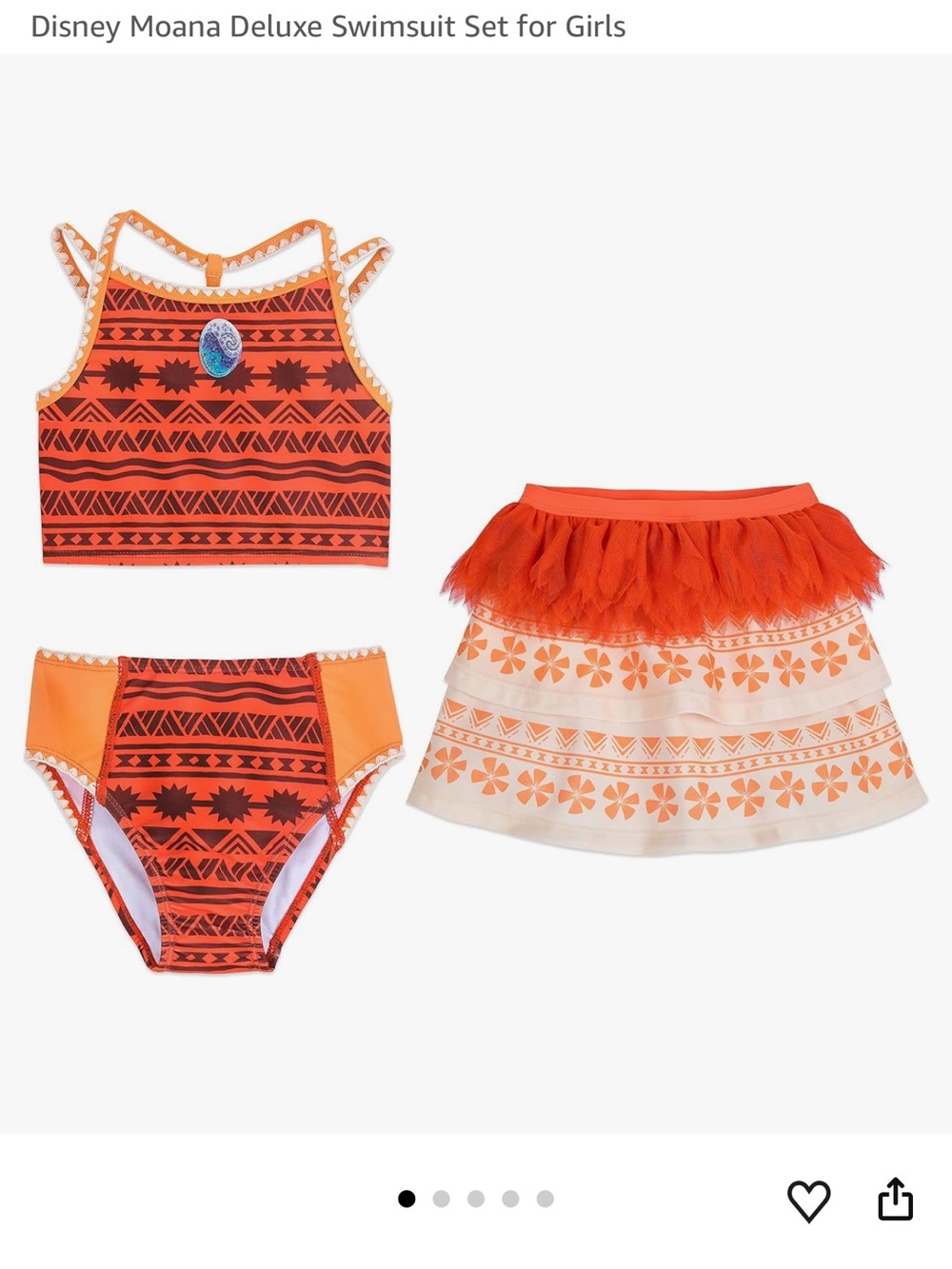 Disney Girls' Moana-Inspired Orange and Cream Swimsuit Set